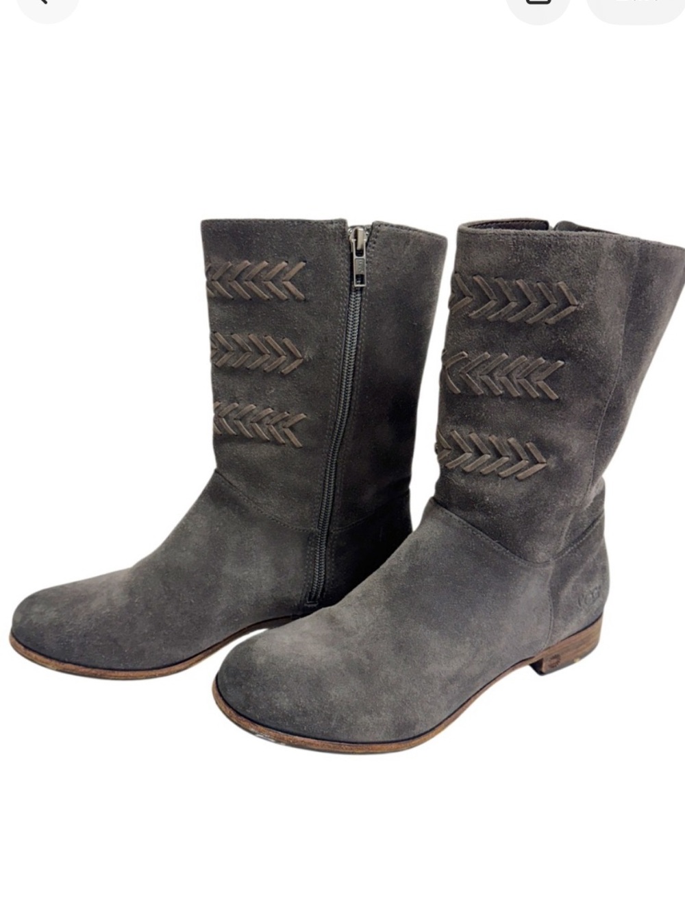 UGG Caitlyn Gray Suede Boots #3182 Block 1” Heel Size 8